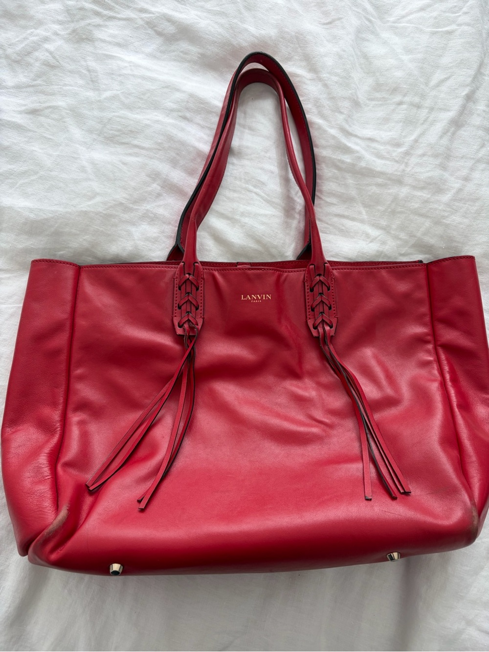 Lanvin Red Leather Braided-Tassel Tote